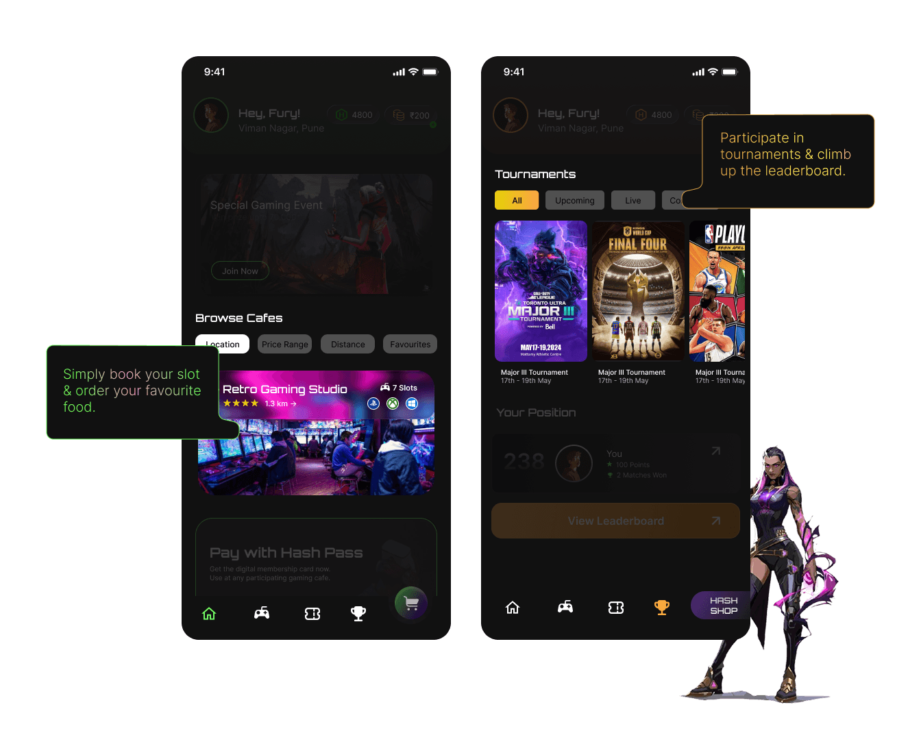 Hash app features and product screens
